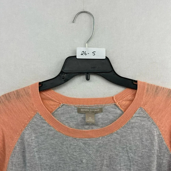 Banana Republic Top Women's Large Gray Orange Colorblock Crew Neck 3/4 Sleeves - Picture 11 of 11